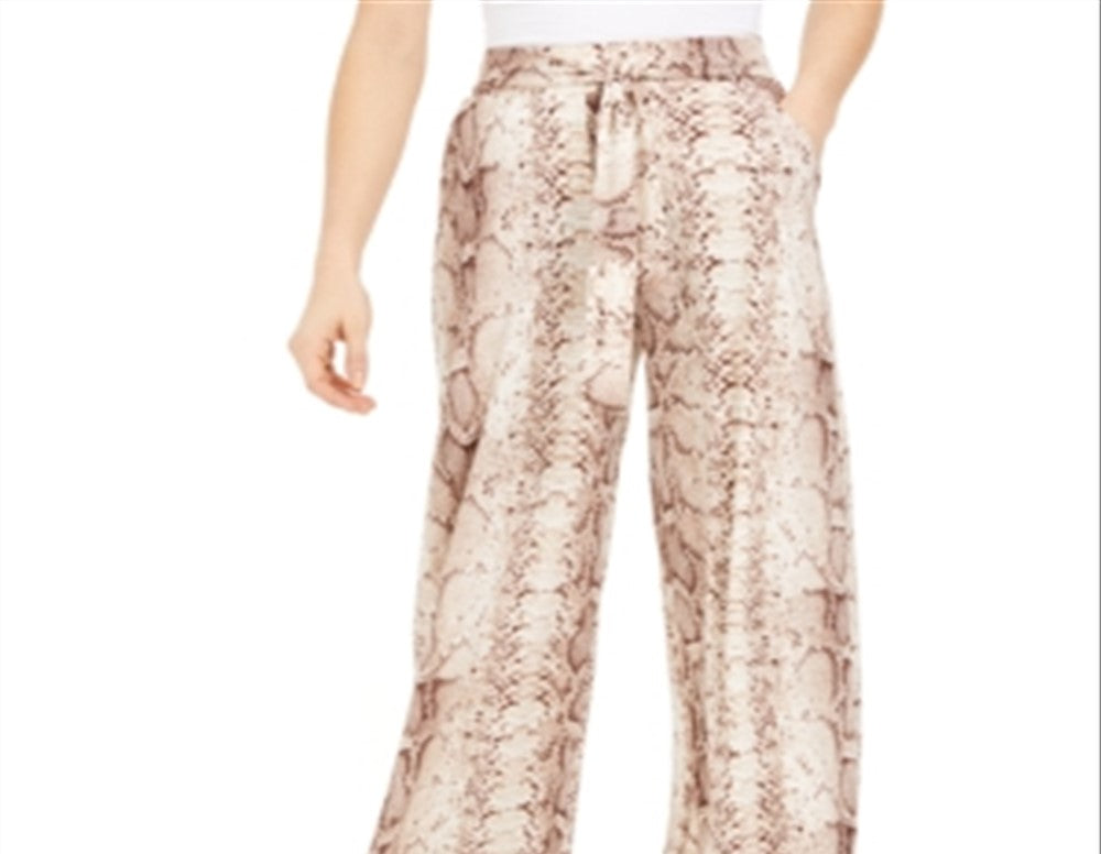 Bar III Women's Snakeskin Print Wide Leg Pants Brown Size Small
