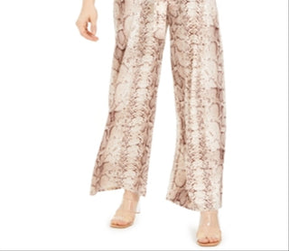 Bar III Women's Snakeskin Print Wide Leg Pants Brown Size Small