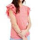Maison Jules Women's Mini Stripe Flutter Sleeve Knit Top -Red Size Small