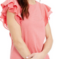 Maison Jules Women's Mini Stripe Flutter Sleeve Knit Top -Red Size Small