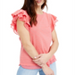 Maison Jules Women's Mini Stripe Flutter Sleeve Knit Top -Red Size Small