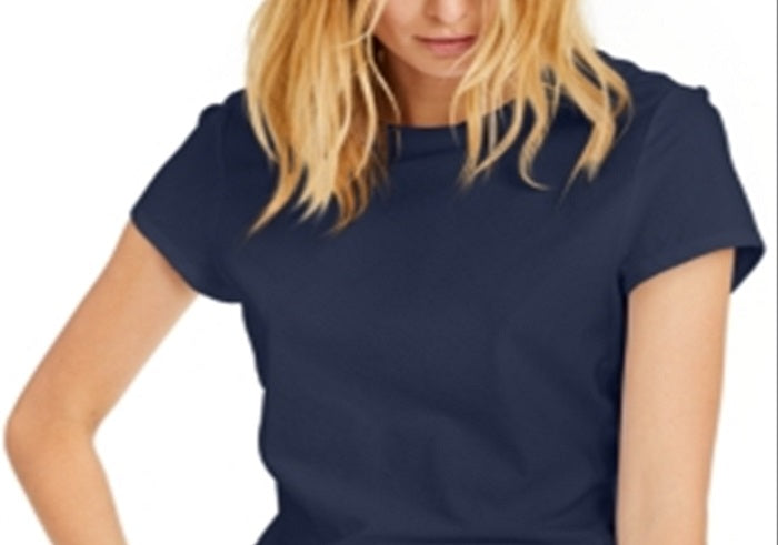 INC International Concepts Women's Crewneck Knit T-Shirt Blue Size Small