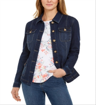 Charter Club Women's 4 Pocket Denim Jacket Blue Size Small