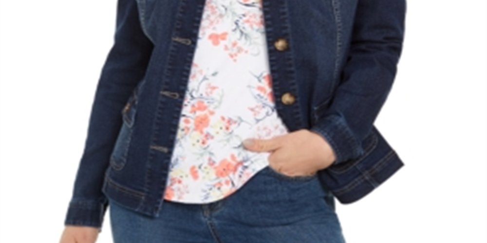 Charter Club Women's 4 Pocket Denim Jacket Blue Size Small