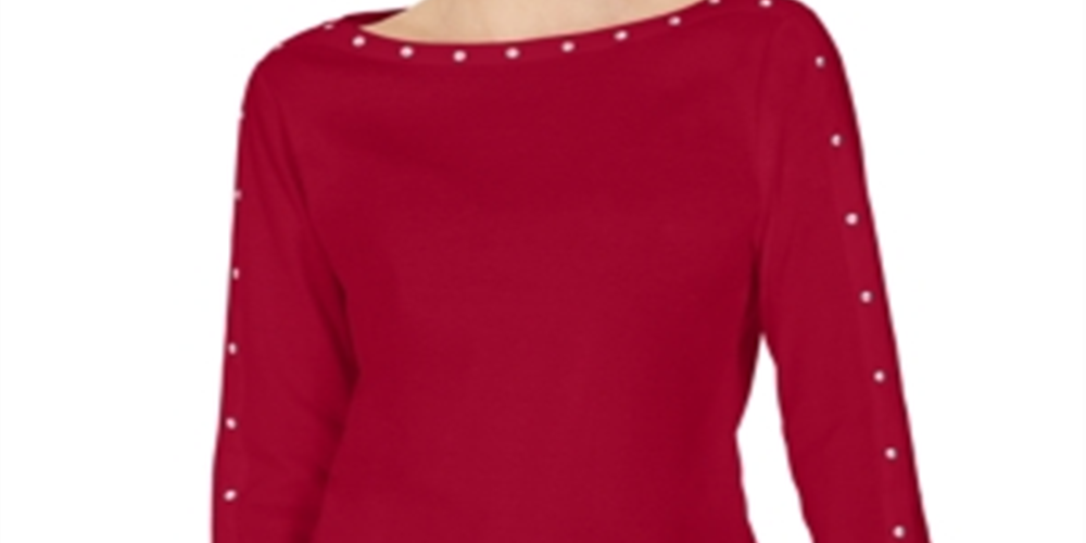 Karen Scott Women's Studded 3/4 Sleeve Top Red Size Medium