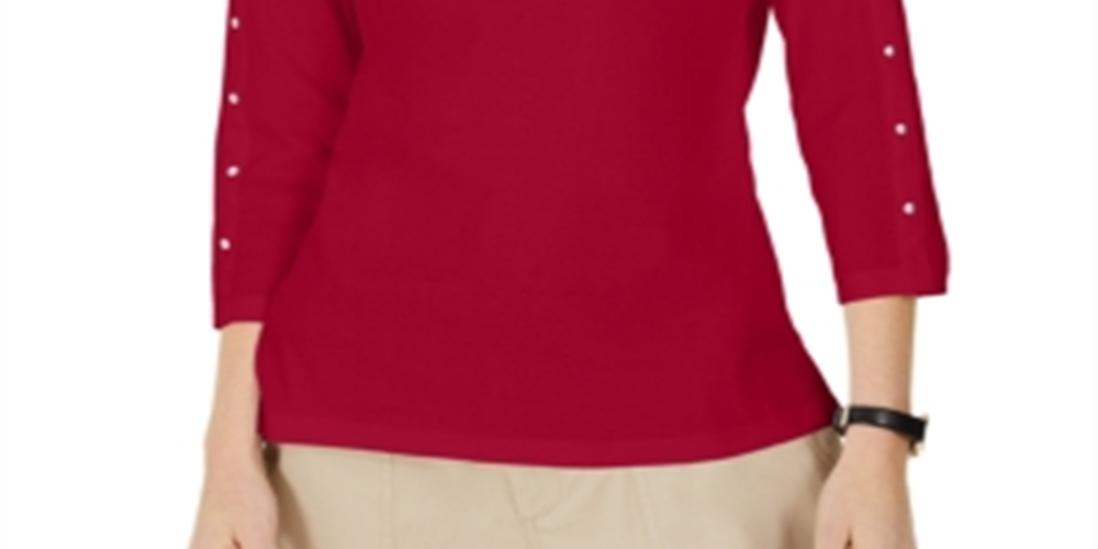 Karen Scott Women's Studded 3/4 Sleeve Top Red Size Medium