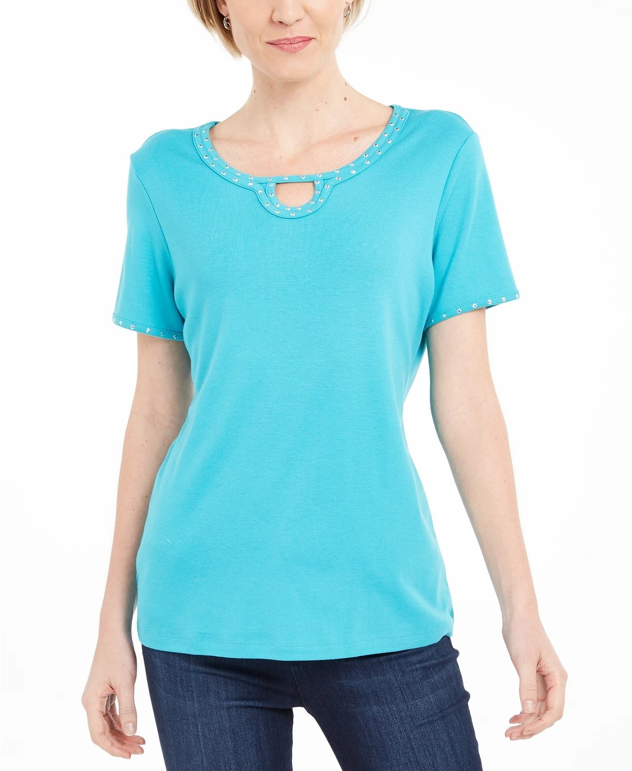 Karen Scott Women's Black Studded Keyhole Top Size Medium