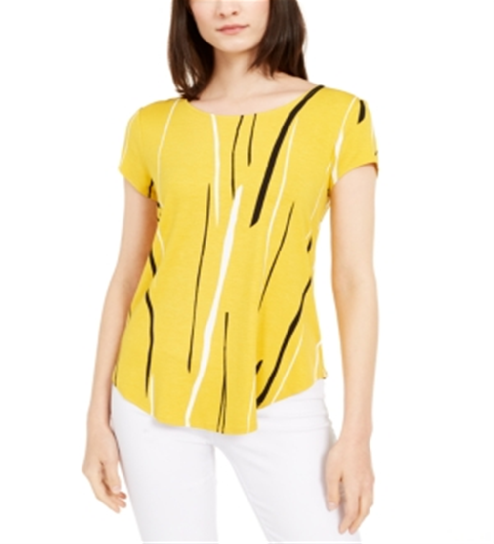 Alfani Women's Printed T-Shirt Yellow- Size Large