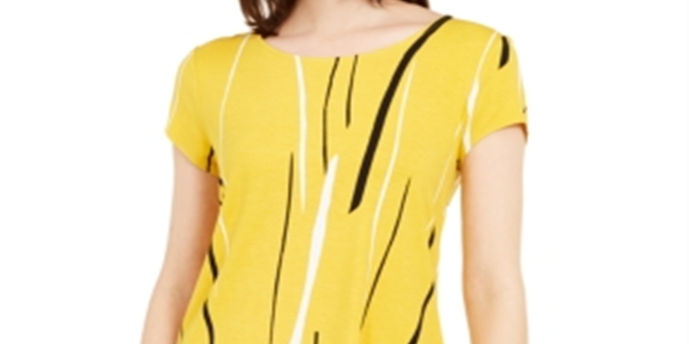 Alfani Women's Printed T-Shirt Yellow- Size Large