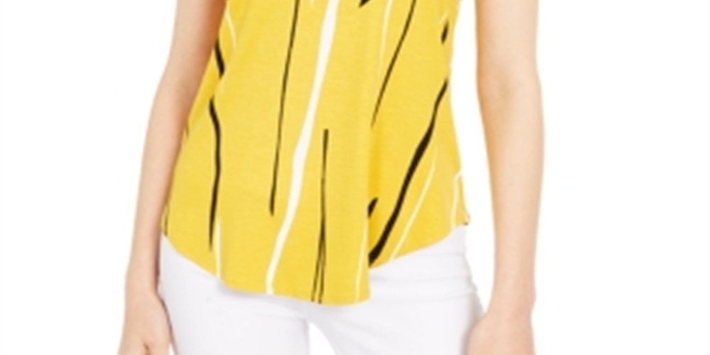 Alfani Women's Printed T-Shirt Yellow- Size Large