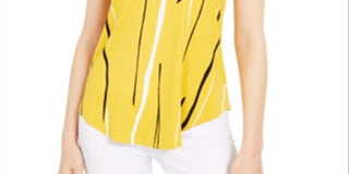 Alfani Women's Printed T-Shirt Yellow- Size Large