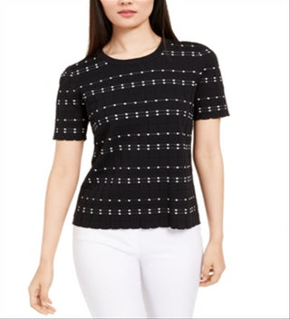 Alfani Women's Textured Short Sleeve Sweater Black Size XX-Large