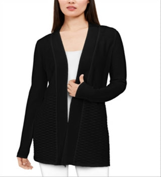 Alfani Women's Textured Long Sleeves Cardigan Top Black Size Large