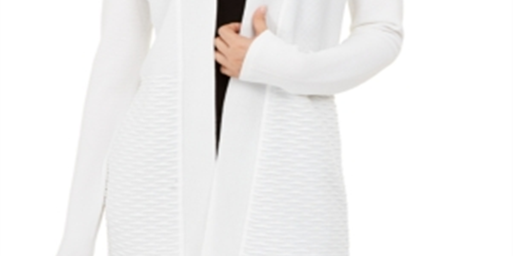Alfani Women's Textured Open Front Cardigan White Size XS