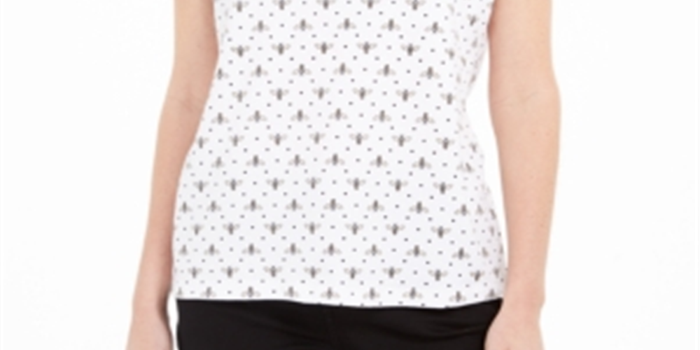 Karen Scott Women's Bee Print Henley T-Shirt White Size Medium