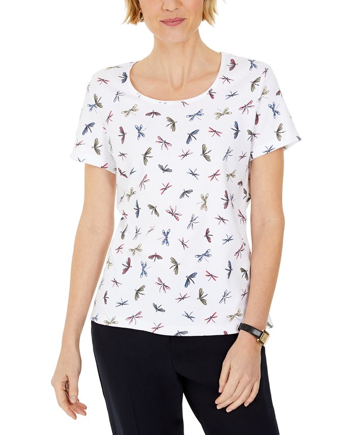 Karen Scott Women's Dragonfly Print Top White Size XX-Large