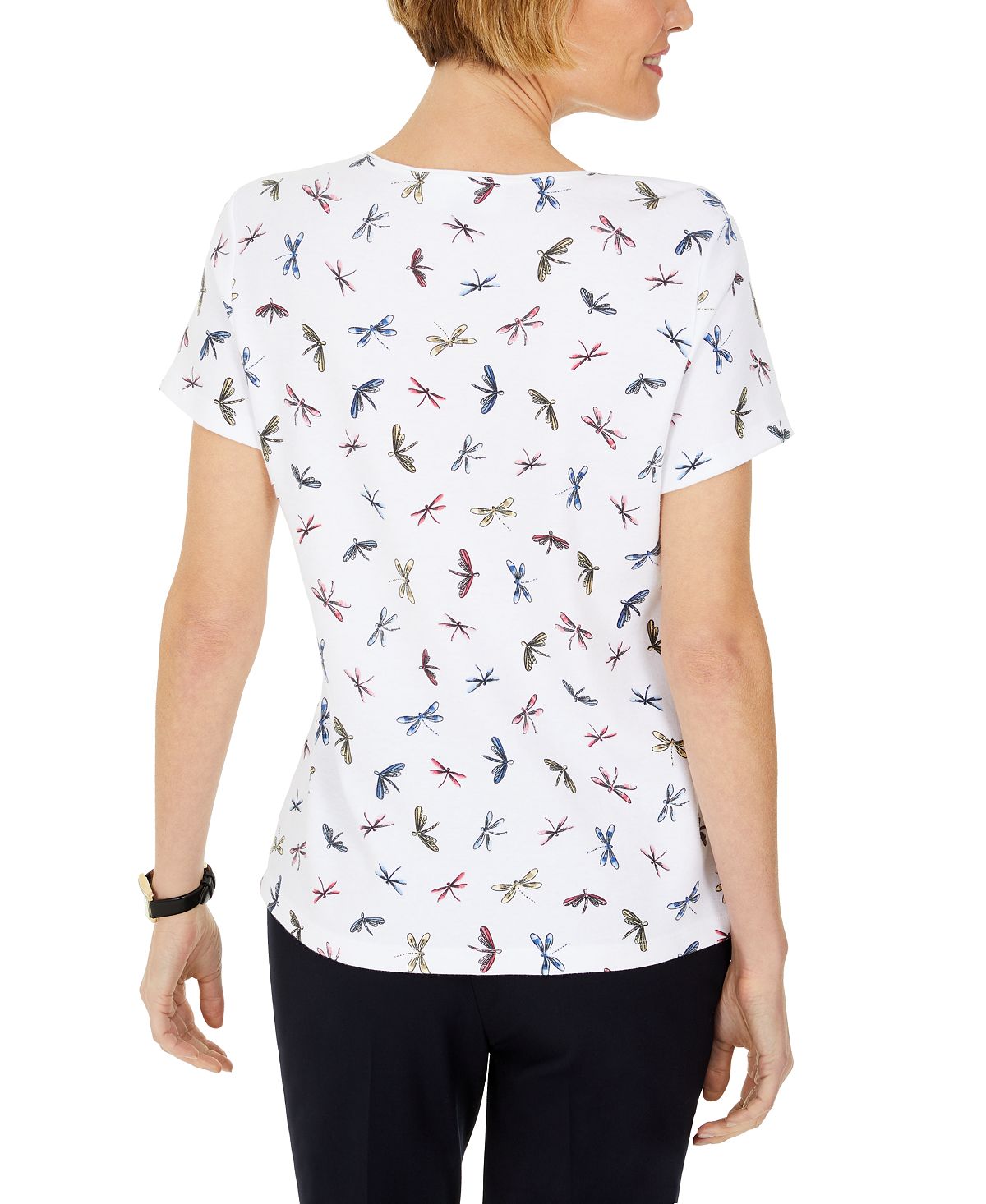 Karen Scott Women's Dragonfly Print Top White Size XX-Large