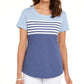 Karen Scott Women's Tara Colorblocked Stripes Rivet Top Blue Size X-Small