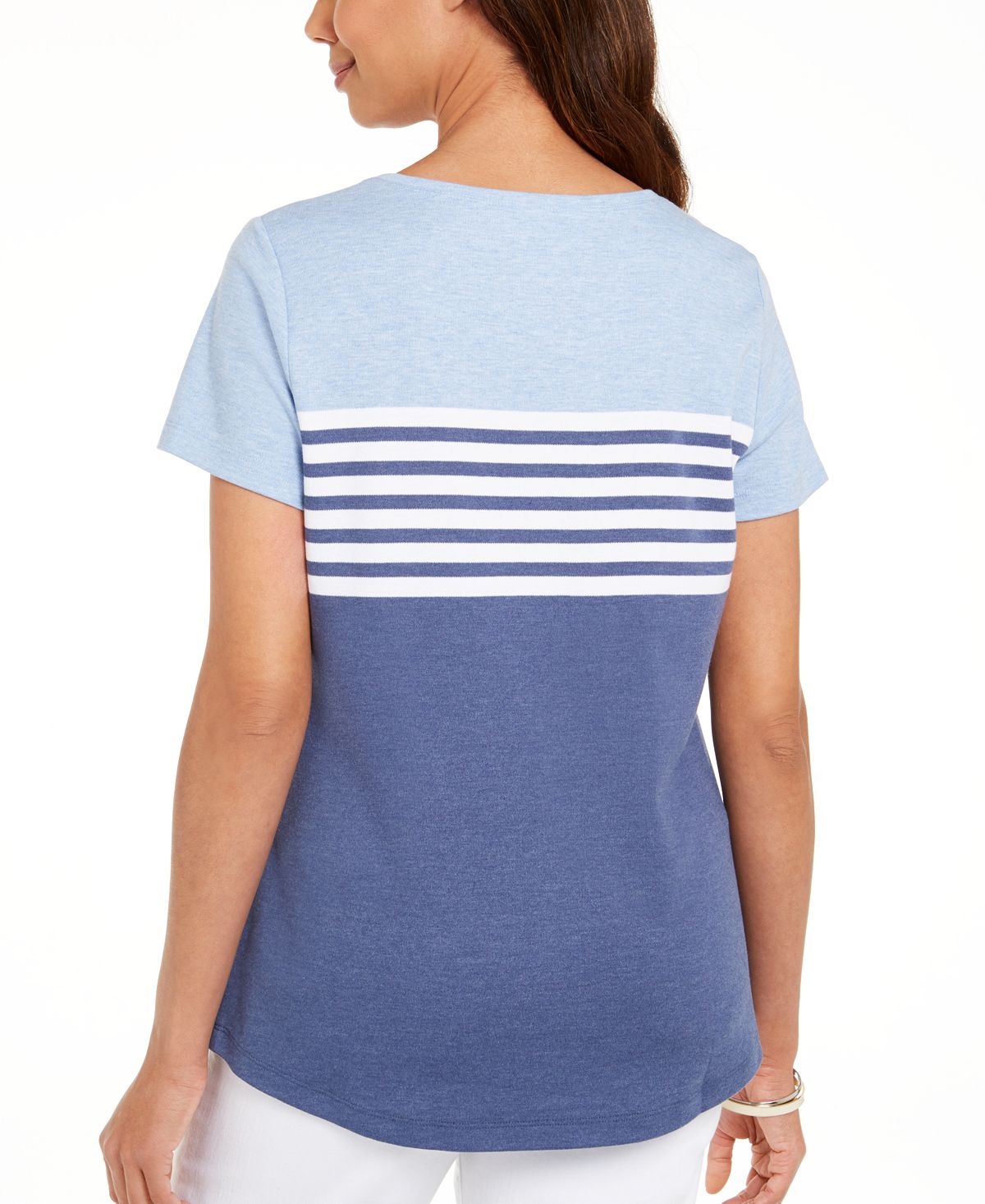 Karen Scott Women's Tara Colorblocked Stripes Rivet Top Blue Size X-Small