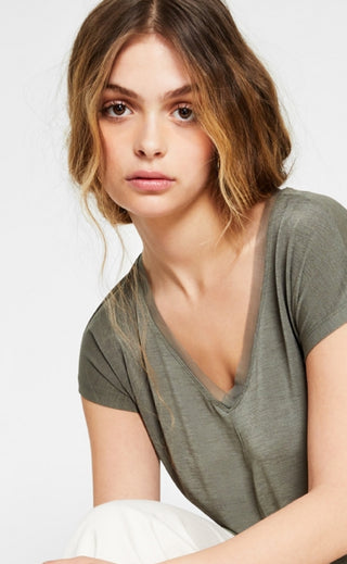 Bar III Women's V Neck Mixed Media Mesh Top Green Size X-Small