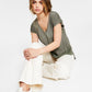 Bar III Women's V Neck Mixed Media Mesh Top Green Size X-Small