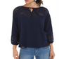 Style & Co Women's Cotton Eyelet Peasant Top Blue Size X-Small