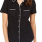 Karen Scott Women's Cotton Piping Button Top Black Size X-Large