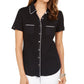 Karen Scott Women's Cotton Piping Button Top Black Size X-Large