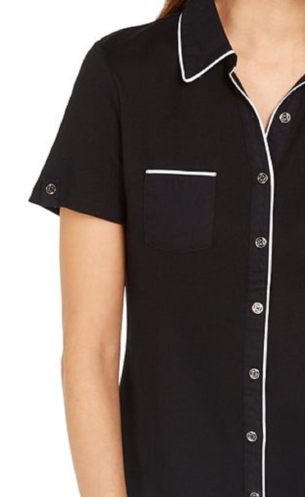 Karen Scott Women's Cotton Piping Button Top Black Size X-Large