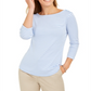 Charter Club Women's 3/4 Sleeve Striped Top -Blue Size Medium