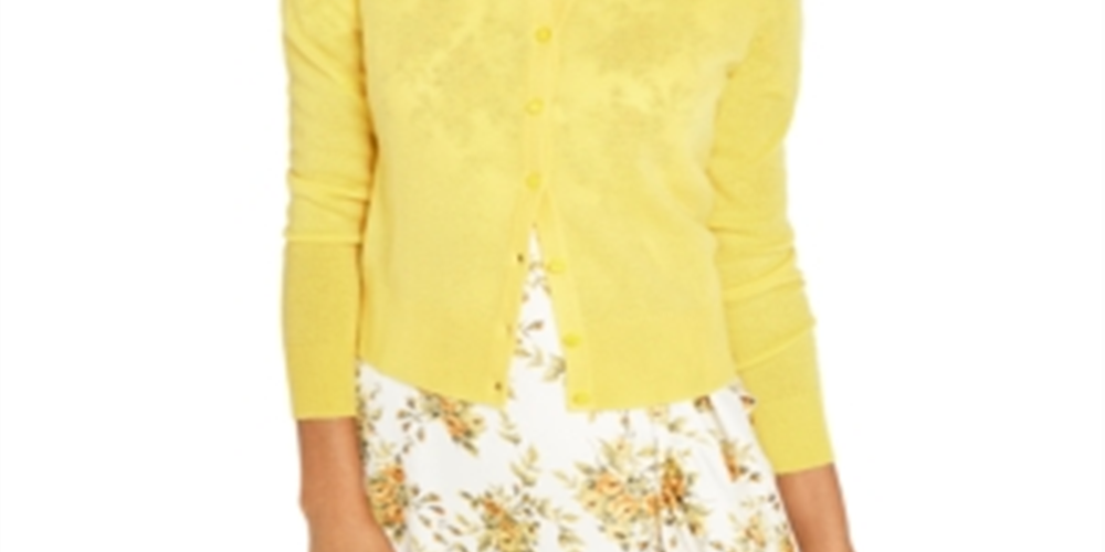 Charter Club Women's Cashmere Essential Cardigan Yellow Size Medium