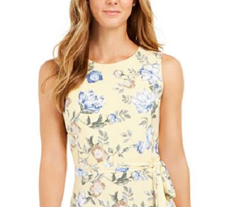 Charter Club Women's Floral Print MIDI Knit Dress Yellow Size X-Large