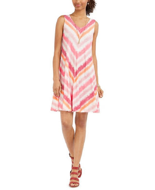 Style & Co Women's Printed Sleeveless Swing Dress Pink Size Small