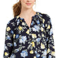 Charter Club Women's Floral Print Georgette Blouse Blue Size X-Small