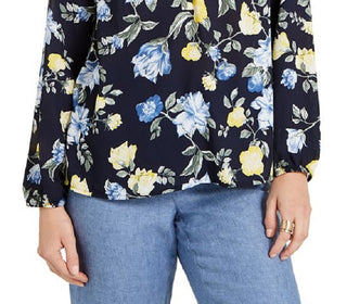 Charter Club Women's Floral Print Georgette Blouse Blue Size X-Small