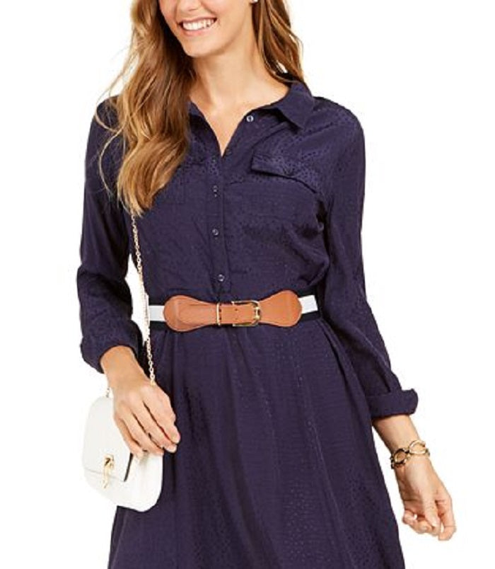 Charter Club Women's Dot Jacquard Shirtdress Blue Size Petite XL