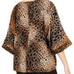 Alfani Women's Animal Print Dolman Sleeve Jewel Neck Top Brown Size Small