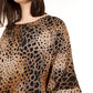 Alfani Women's Animal Print Dolman Sleeve Jewel Neck Top Brown Size Small