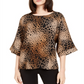 Alfani Women's Animal Print Dolman Sleeve Jewel Neck Top Brown Size Small