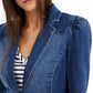 INC International Concepts Women's Puff Sleeve Blazer Blue Size Medium