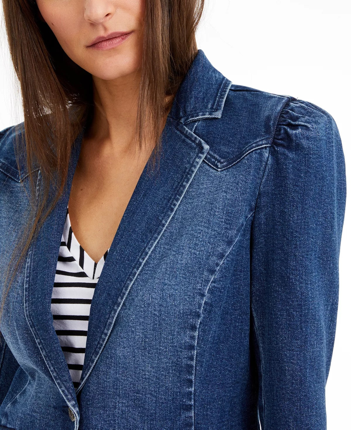 INC International Concepts Women's Puff Sleeve Blazer Blue Size Medium