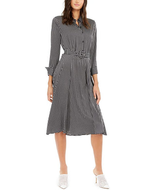 Alfani Women's Printed Belted Fit & Flare Dress Black Size 12