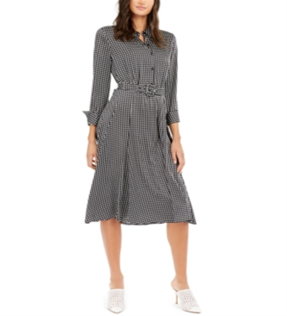 Alfani Women's Printed Belted Fit & Flare Dress Black Size 16