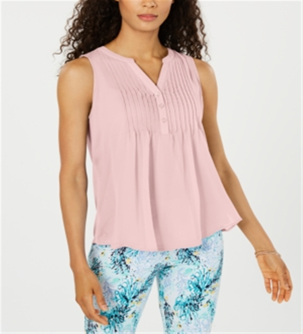 Charter Club Women's Sleeveless Pintuck Blouse Pink Size XX-Large
