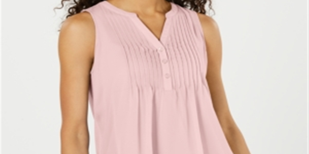 Charter Club Women's Sleeveless Pintuck Blouse Pink Size XX-Large