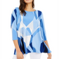 Alfani Women's Printed 3/4 Sleeve Tunic Wear to Work Top Blue Size Small