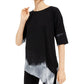 Alfani Women's Printed Short Sleeve Scoop Neck Top Black Size Large