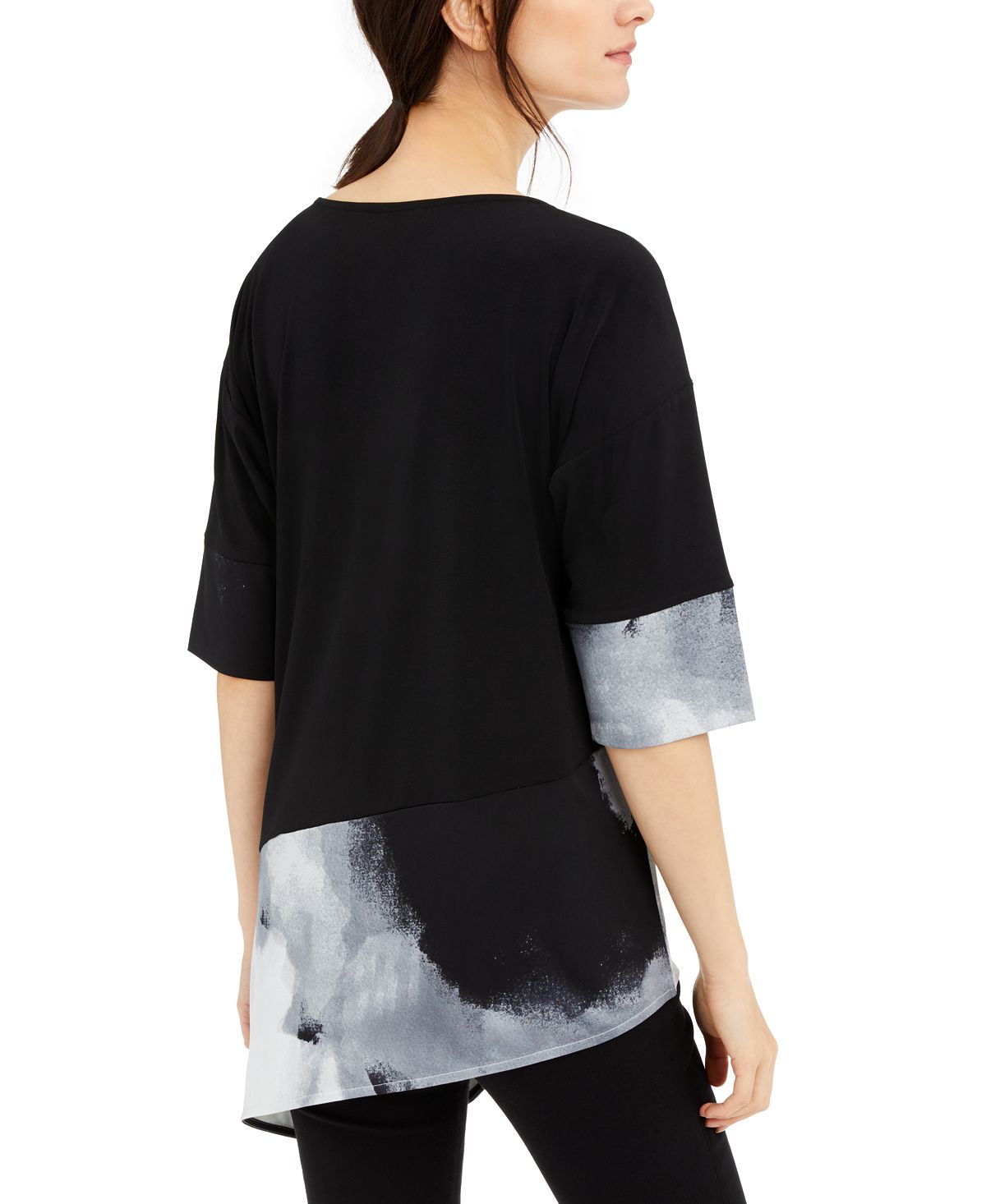 Alfani Women's Printed Short Sleeve Scoop Neck Top Black Size Large