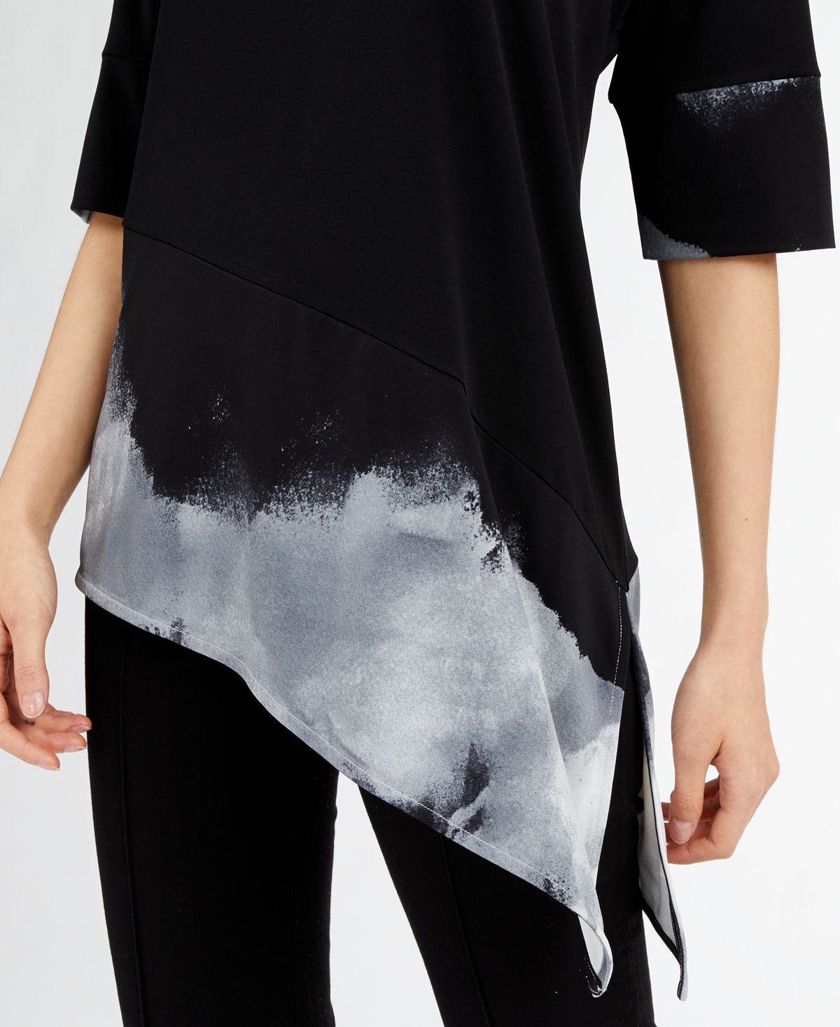 Alfani Women's Printed Short Sleeve Scoop Neck Top Black Size Large