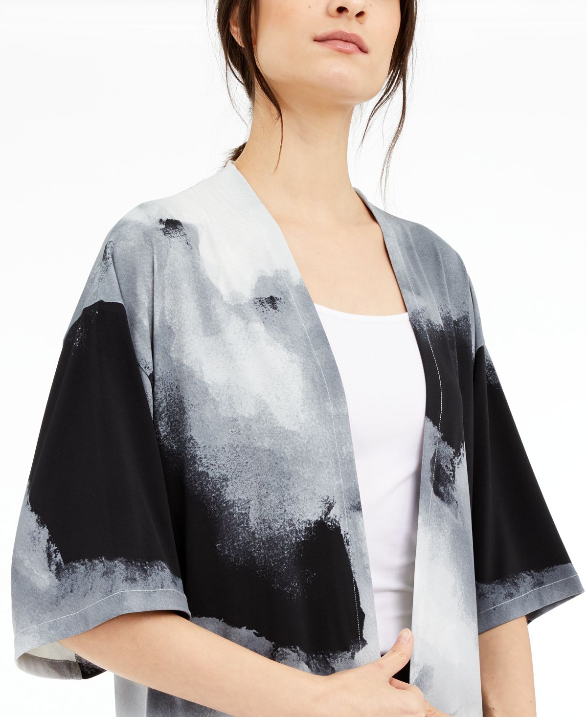 Alfani Women's Abstract Print Long Cardigan Sweater Gray Size Large